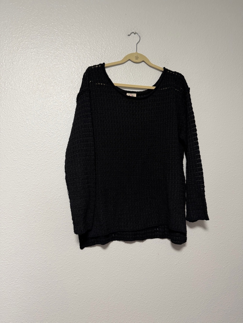 BiBi Black Open-Knit Scoop Neck Sweater SZ L